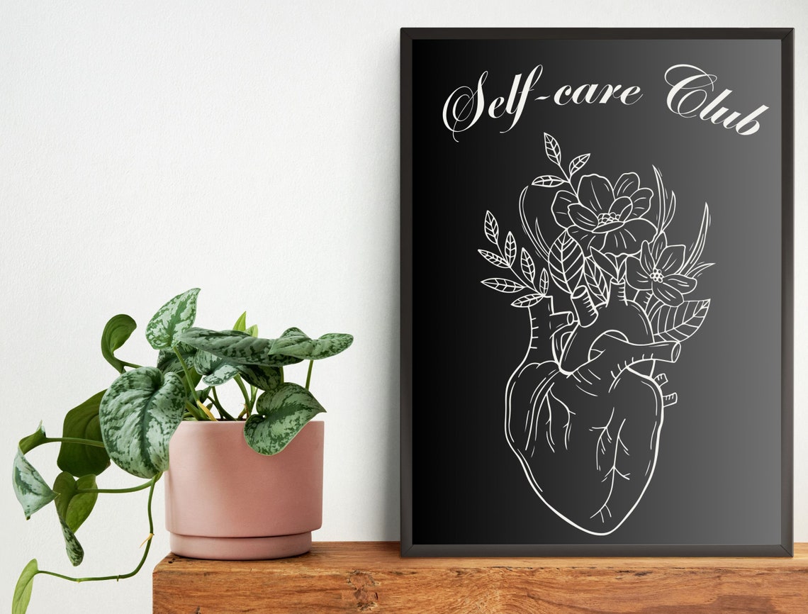 Self Care Club Floral Anatomical Heart Black Gothic Style Poster - Image 4