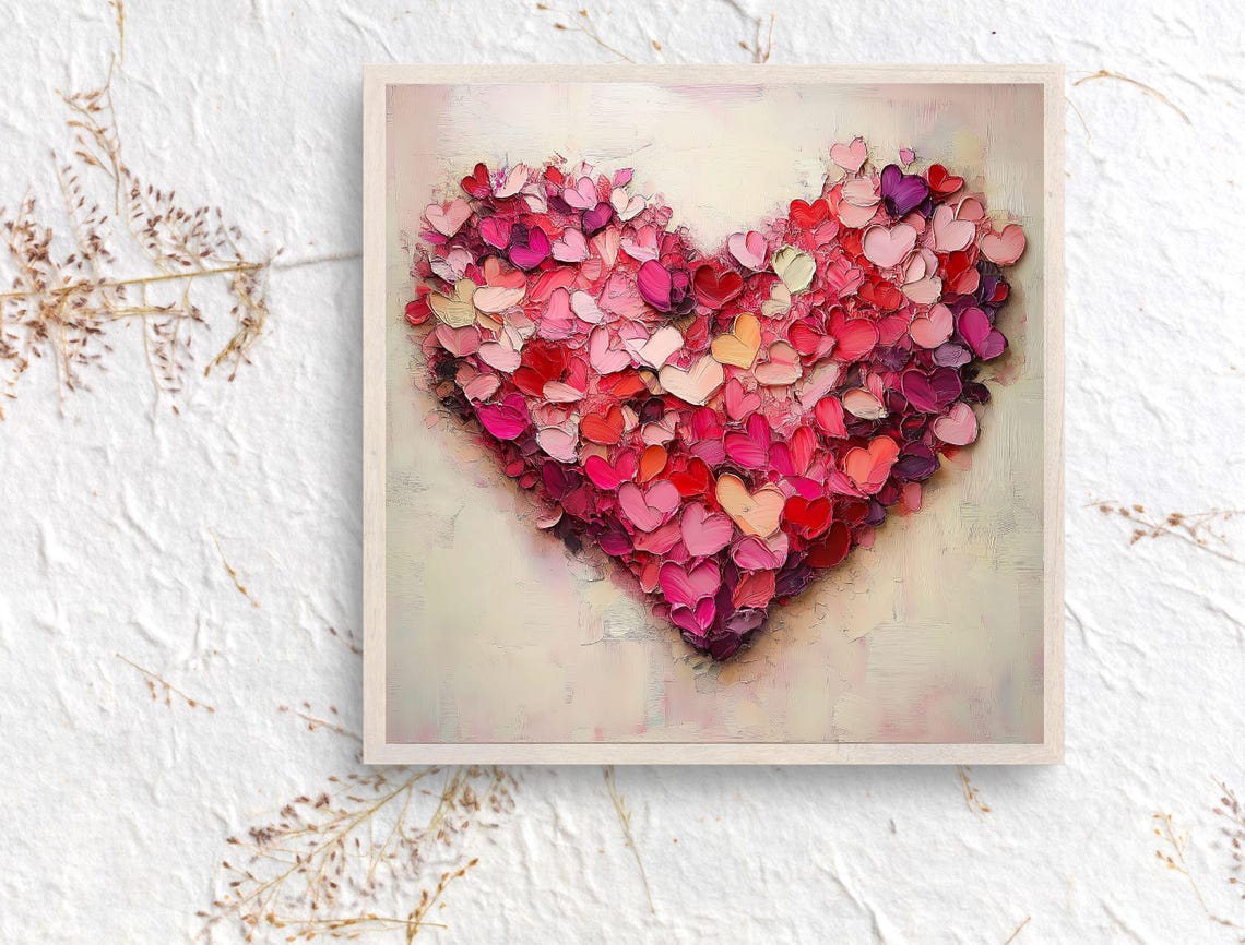 Multicolor Heart Impasto Painting Pink Red Purple Gallery Decor Print - Image 5