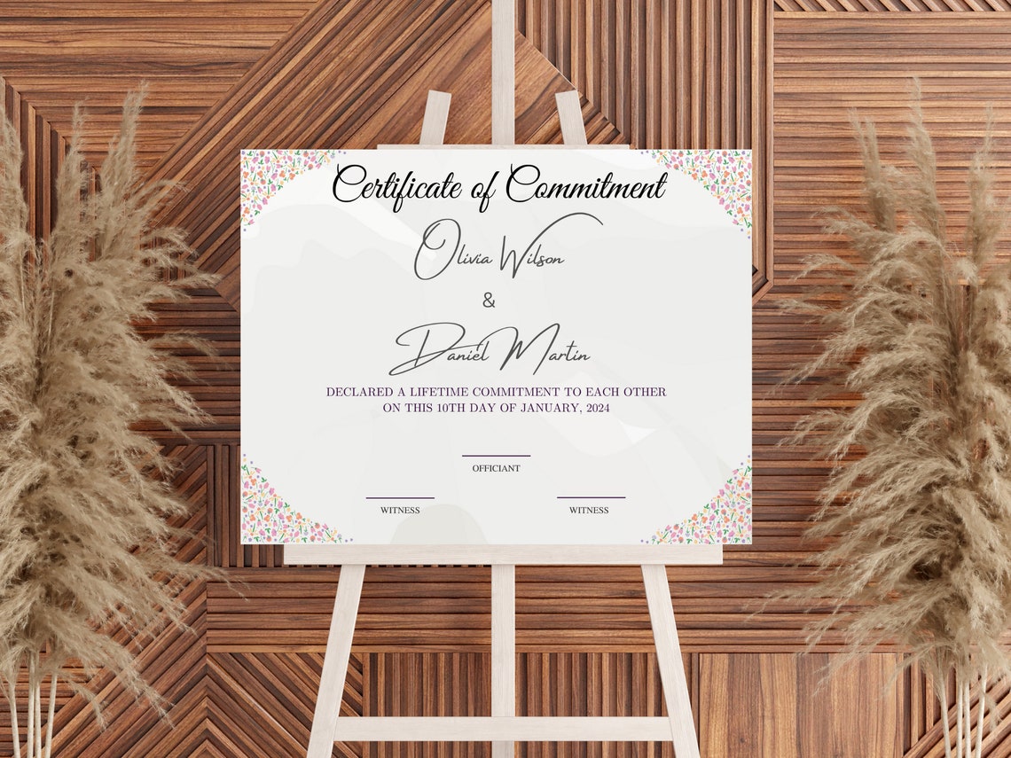 Certificate of Commitment Template Floral Couple Keepsake Print - Image 2