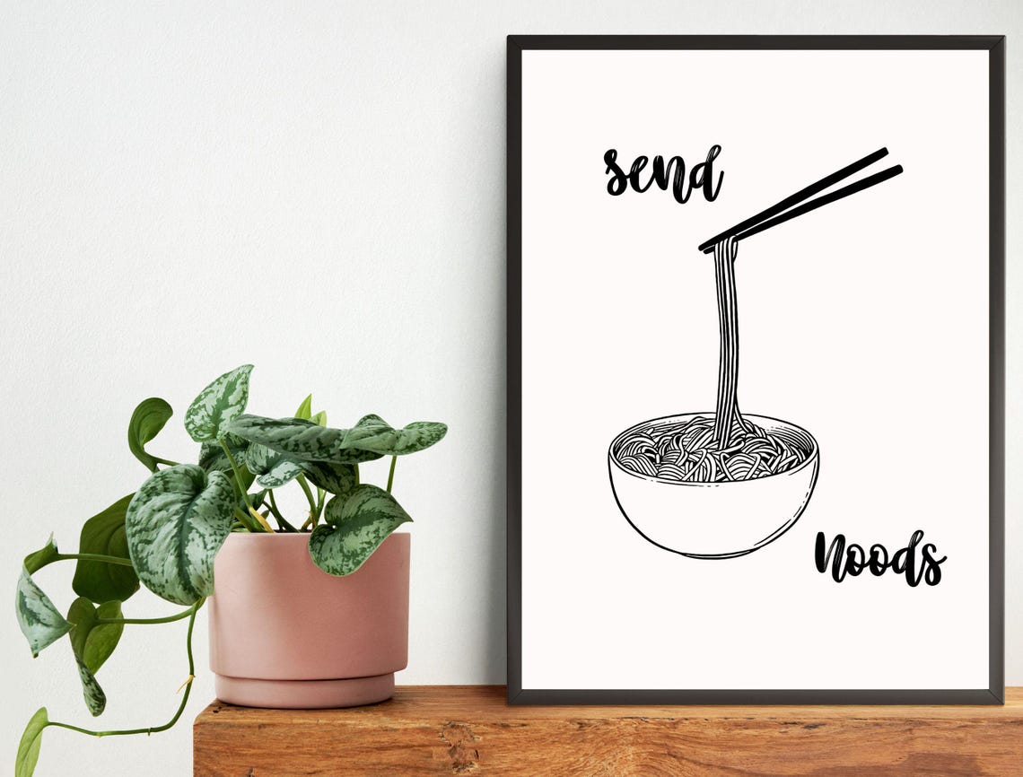Send Noods Funny Ramen Noodle Bowl Line Art Minimalist Kitchen Poster - Image 5