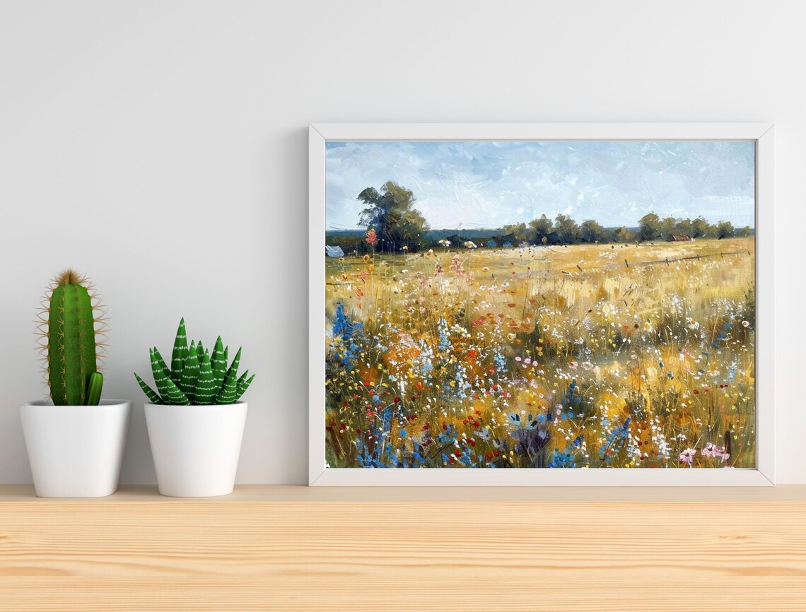 Meadow Wildflowers Oil Painting Golden Field Vintage Landscape Poster - Image 2