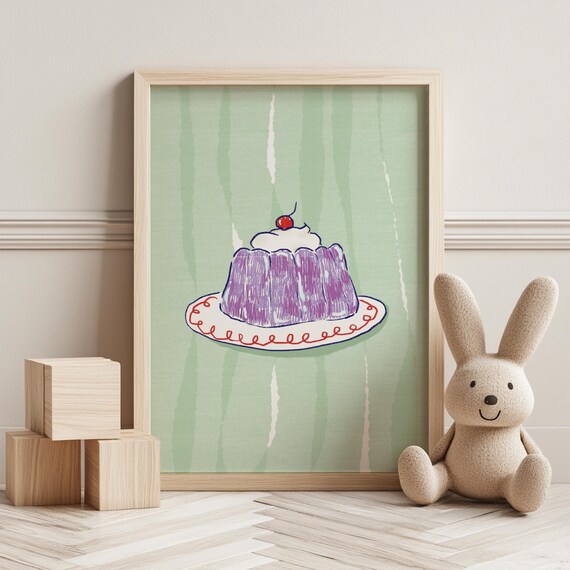 Handdrawn Purple Jelly Cake Dessert Playful Whimsical Nursery Print
