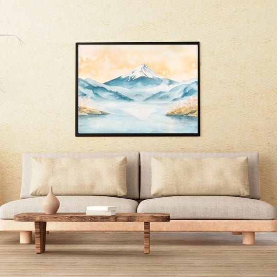 Serene Mountain Landscape Wall Art Tranquil Nature Scene Print Large Framed Artwork For Living Room Decor Modern Home Interior