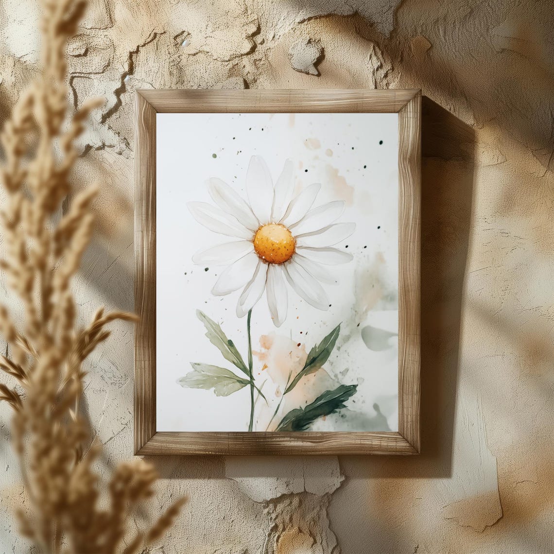 White Daisy Watercolor Minimalist Yellow Center Floral Wall Art
