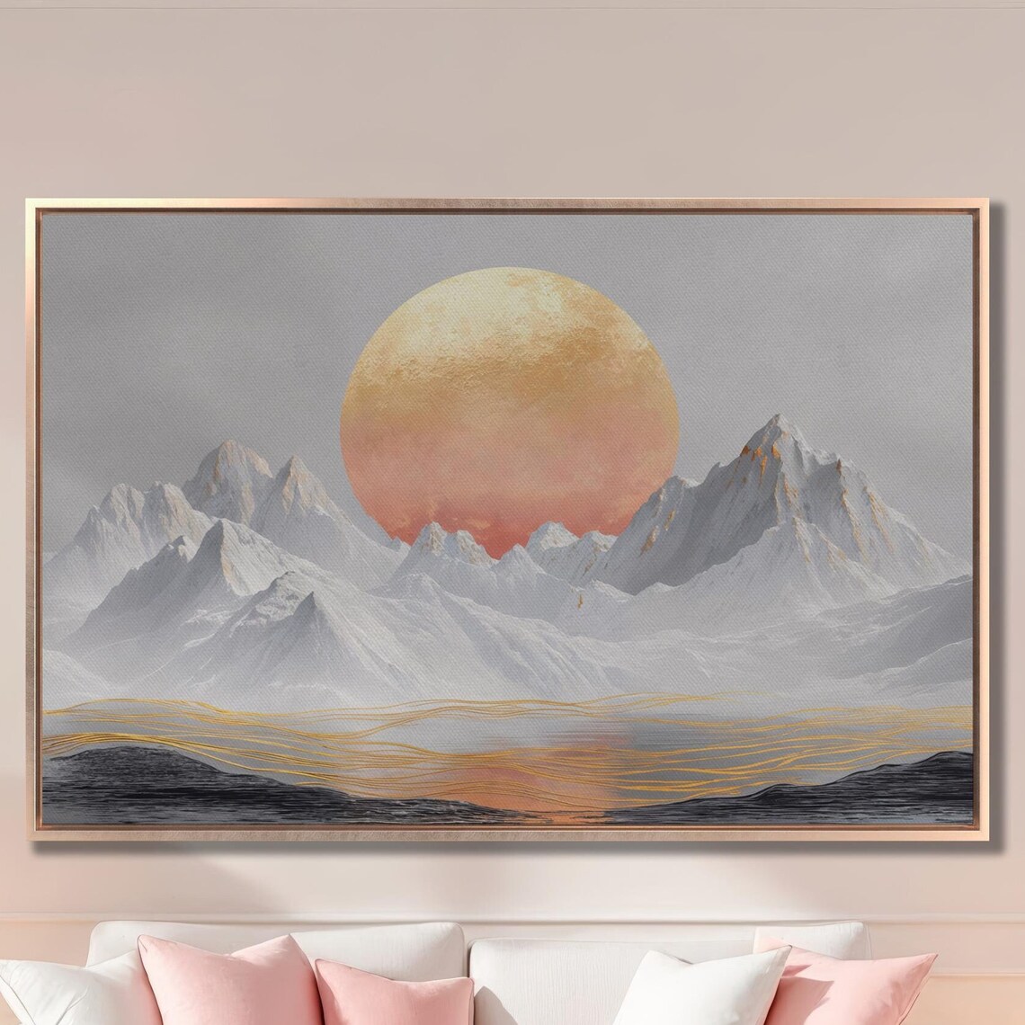 Sun Rising Over Snowy Peaks With Golden Waves Abstract Poster