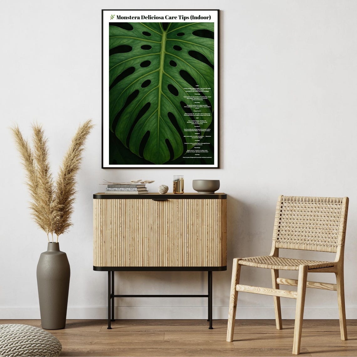 Monstera Deliciosa Indoor Plant Care Tips Botanical Chart Wall Art