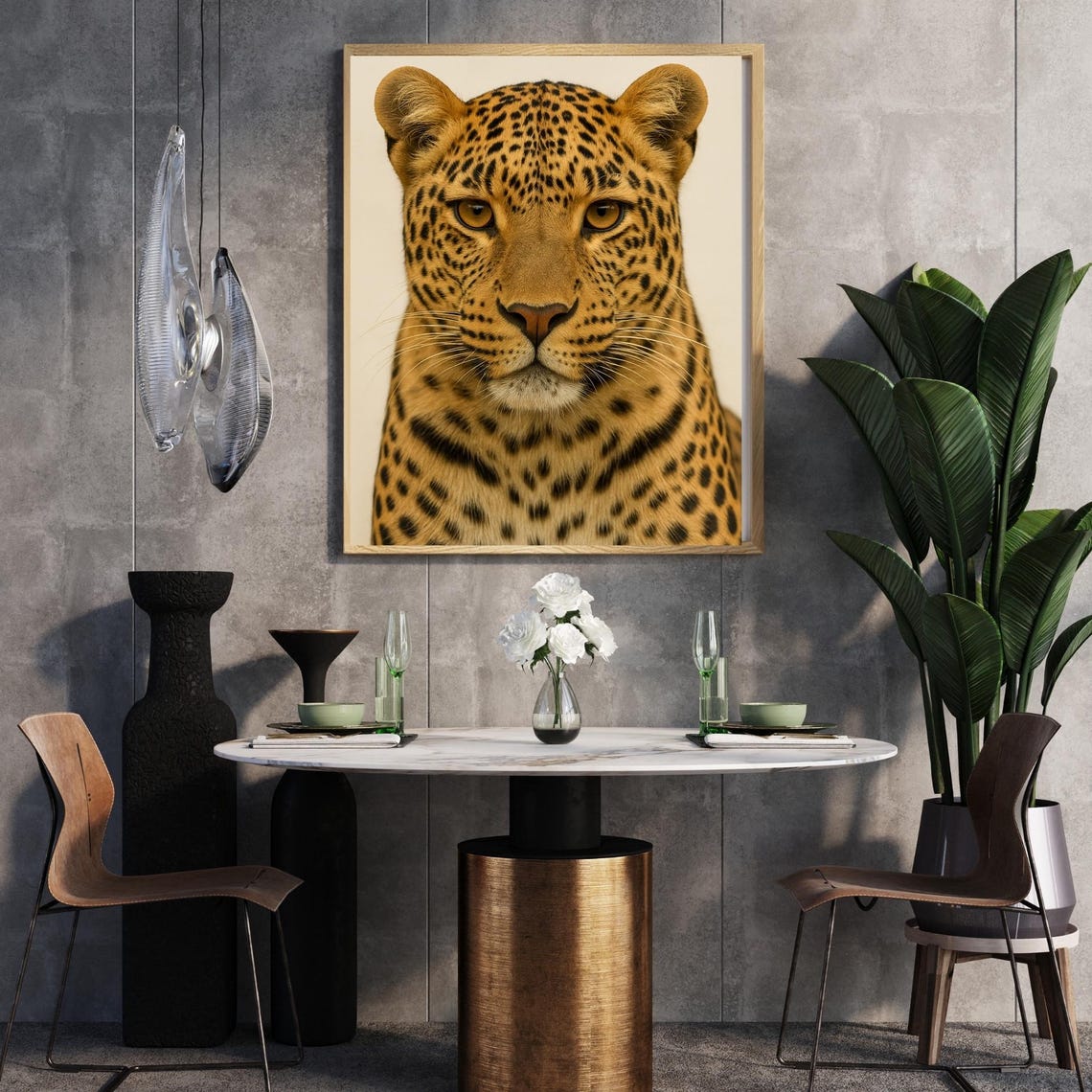 Leopard Face Portrait Poster Realistic Wildlife Close Up Safari Decor