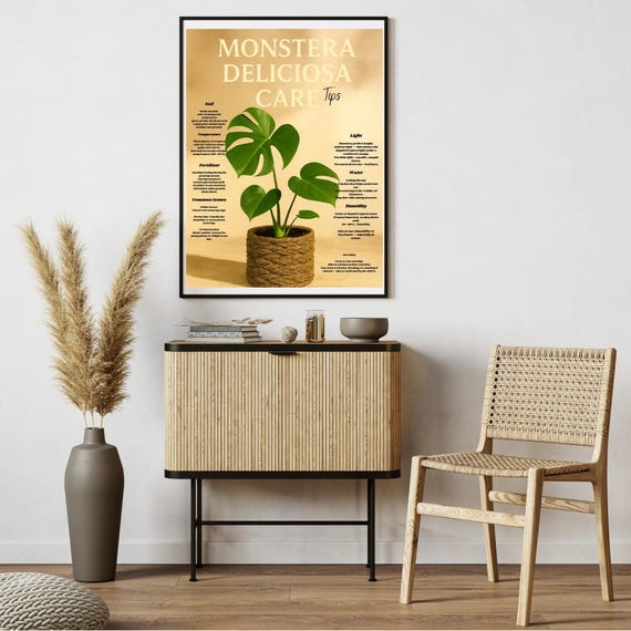 Monstera Deliciosa Care Tips Wall Art Houseplant Guide Indoor Plant Decor Botanical Poster Parent