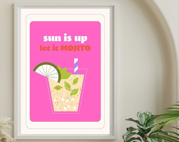 Colorful Cocktail Mojito Poster, Bar Decor