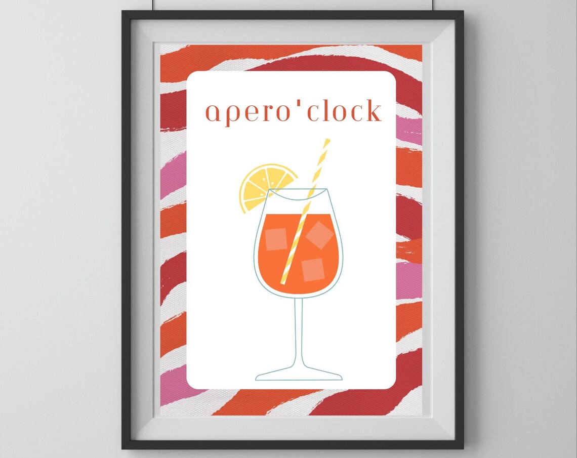Colorful Cocktail Bar Decor Art Print, Aperol