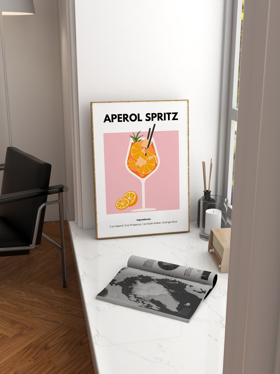 Aperol Spritz Retro Cocktail Print, Bar Cart Decor - Image 2