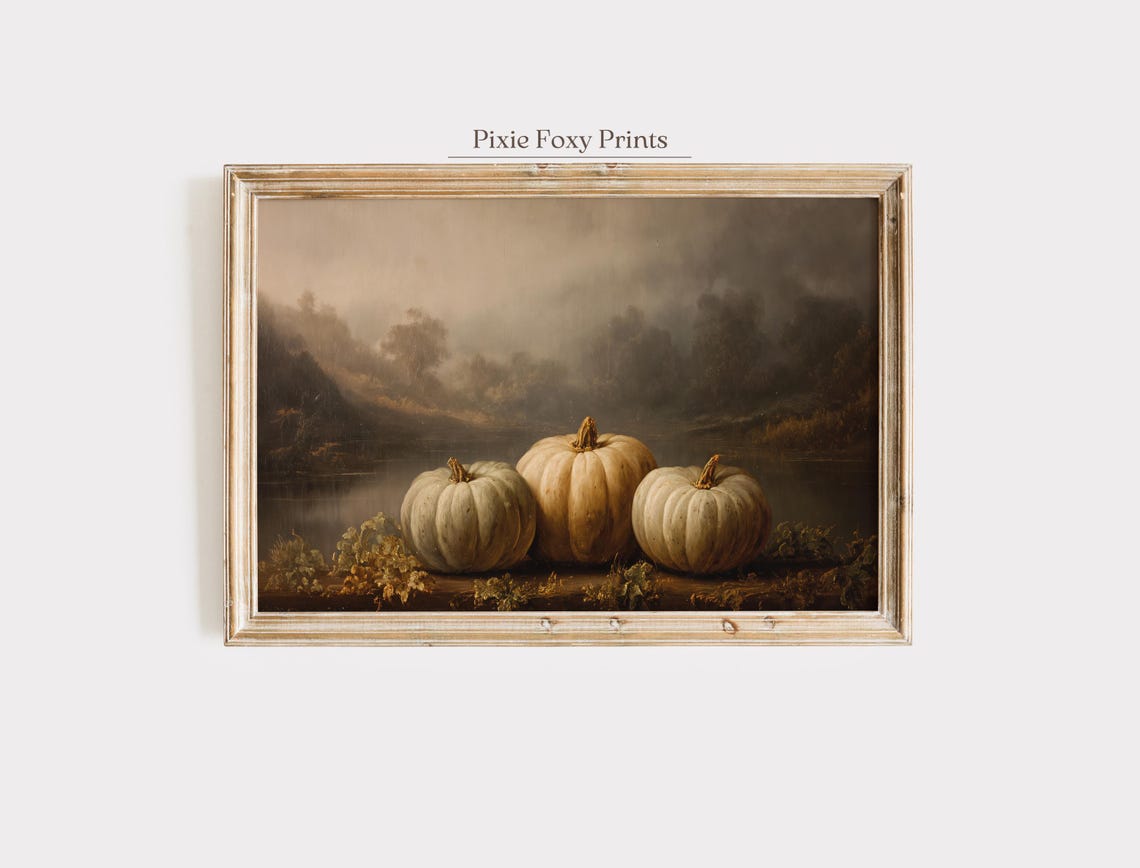 Moody Pumpkin Wall Art Print Rustic Autumn Harvest Decor Vintage Style Halloween Farmhouse Fall Artwork