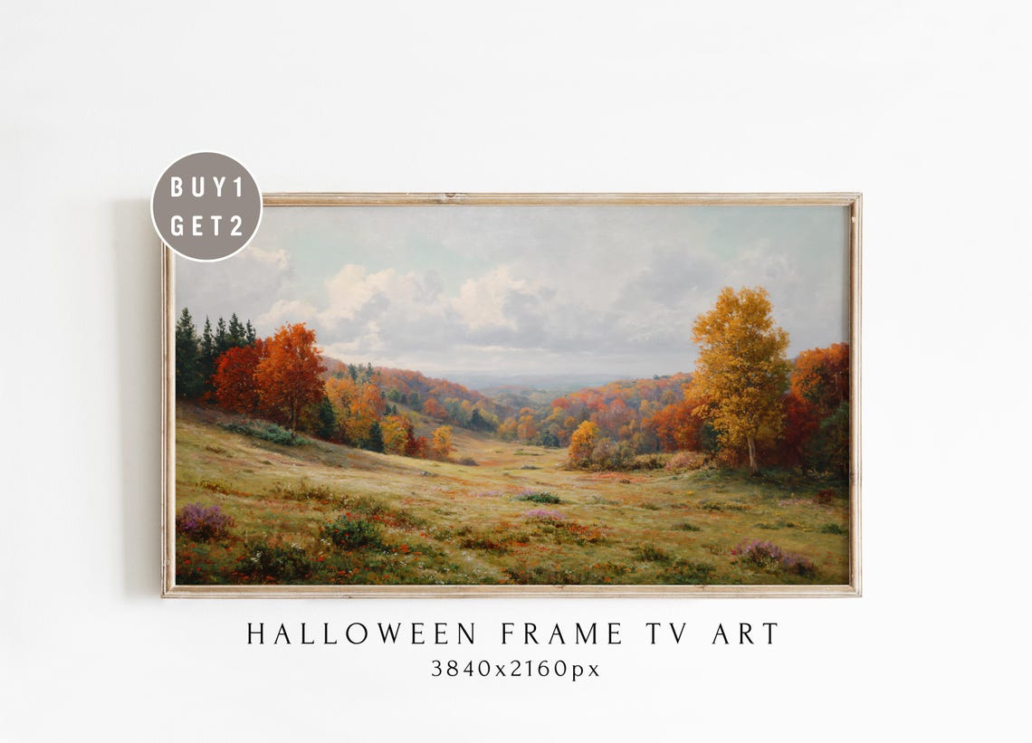 Golden Autumn Meadow Trees Vintage Fall Landscape Rustic Poster