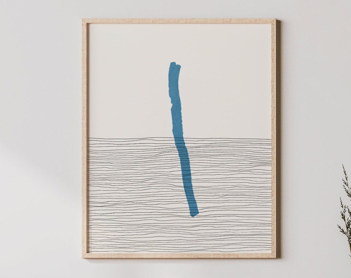 Abstract Blue Brushstroke Minimalist Line Art Modern Boho Poster