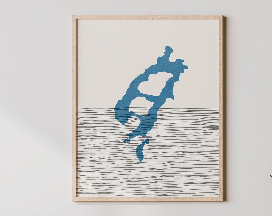 Lake Placid Map Art Minimalist Blue Lake Silhouette Travel Poster
