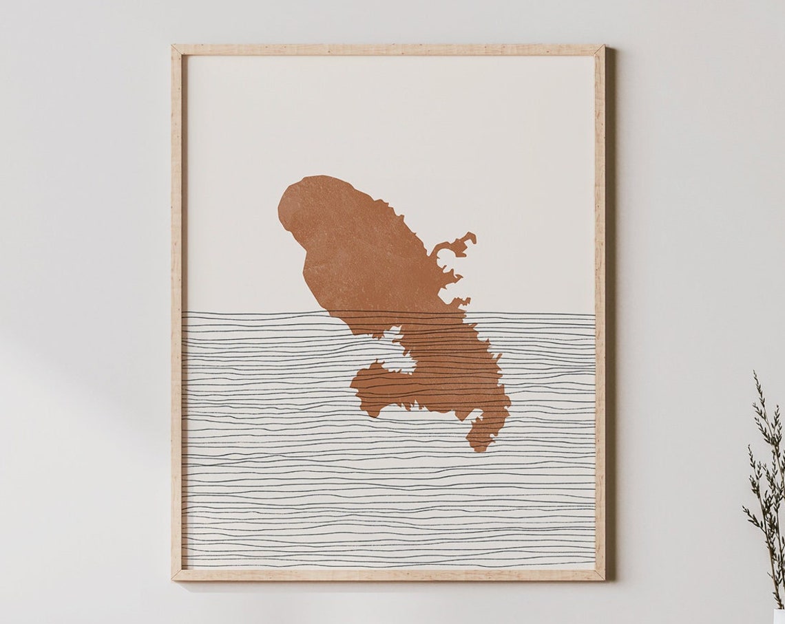 Martinique Island Map Silhouette Brown Boho Caribbean Wall Art