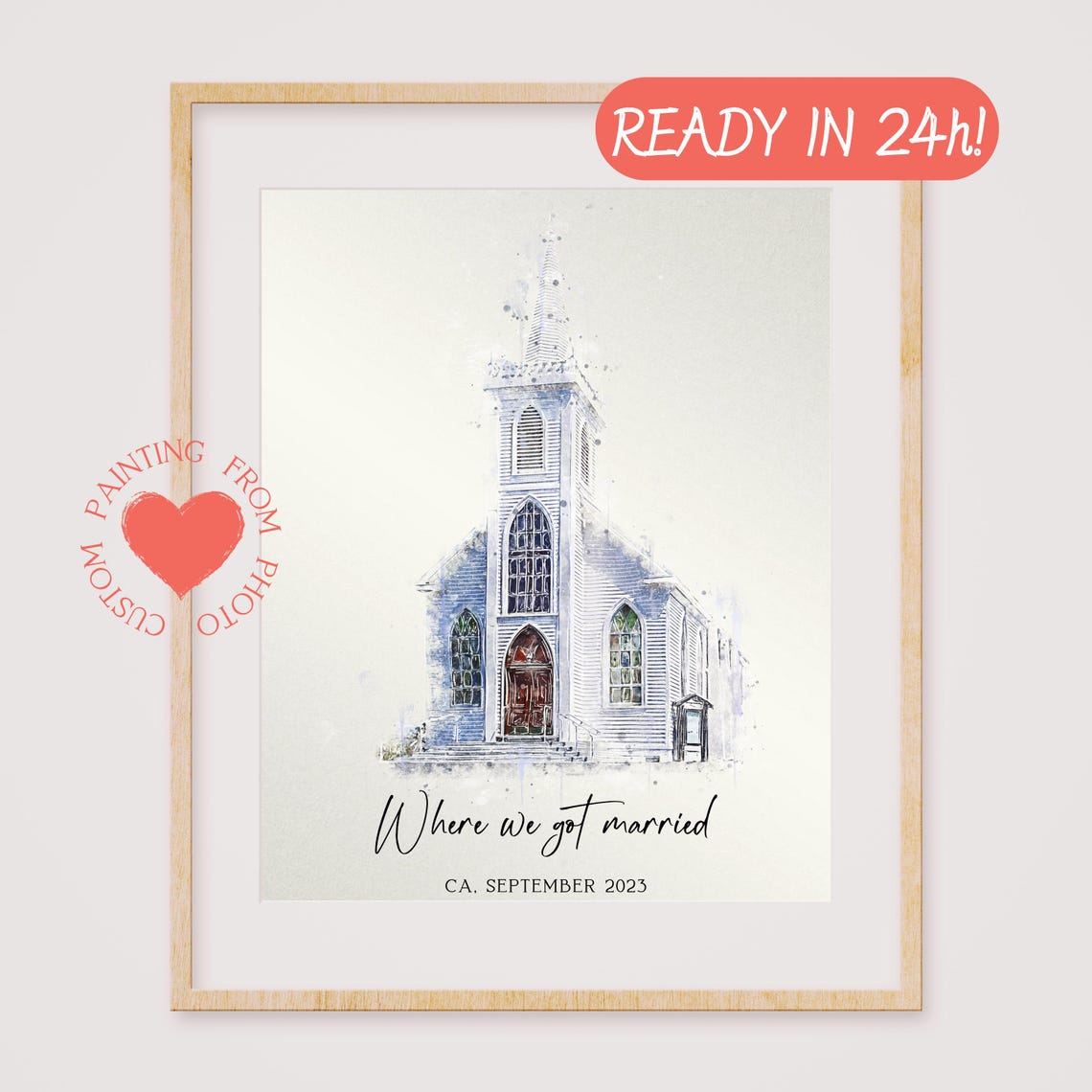 Where We Got Married Watercolor Church Wedding Venue Painting Poster