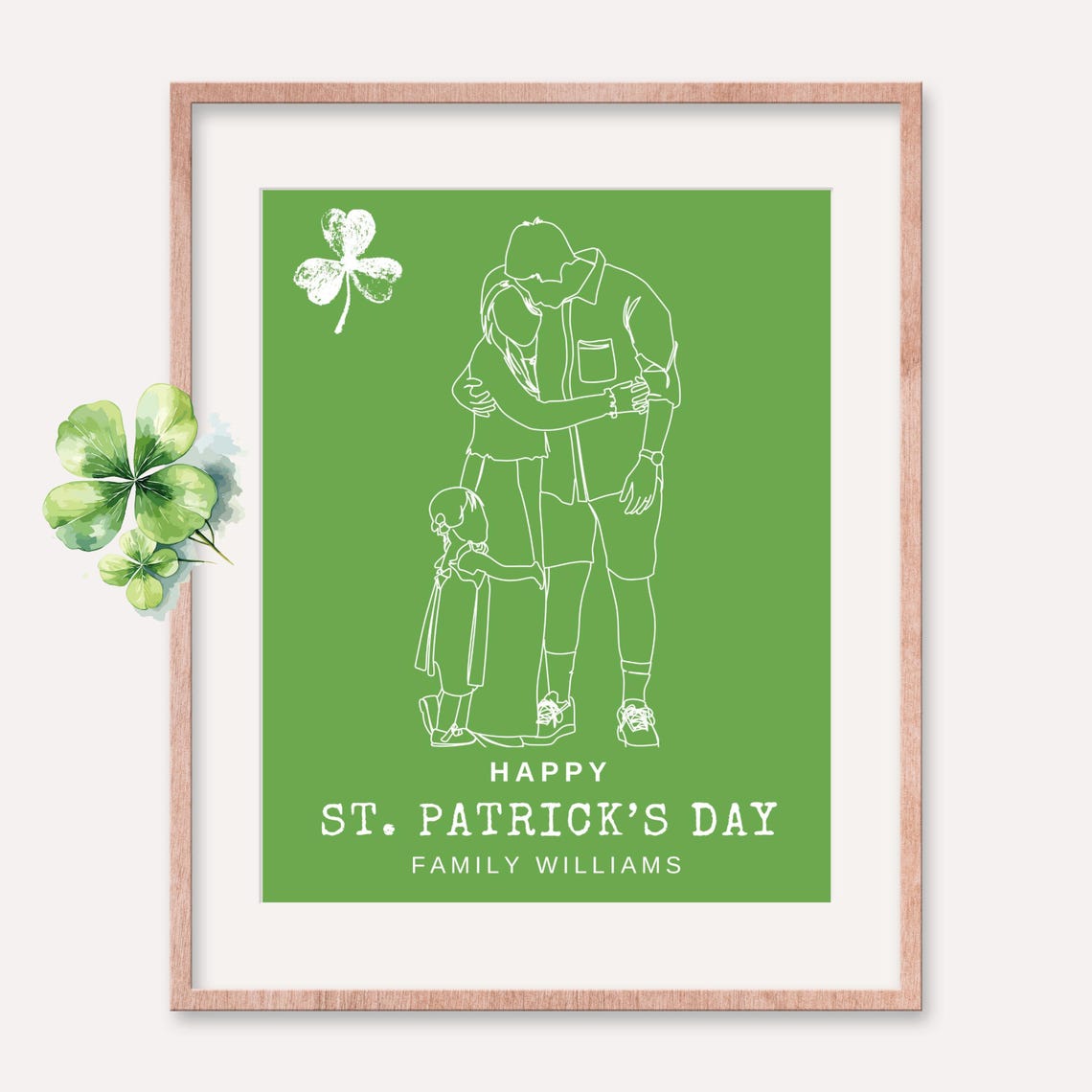 St. Patrick's Day Family Line Art Poster Personalized Name Gift