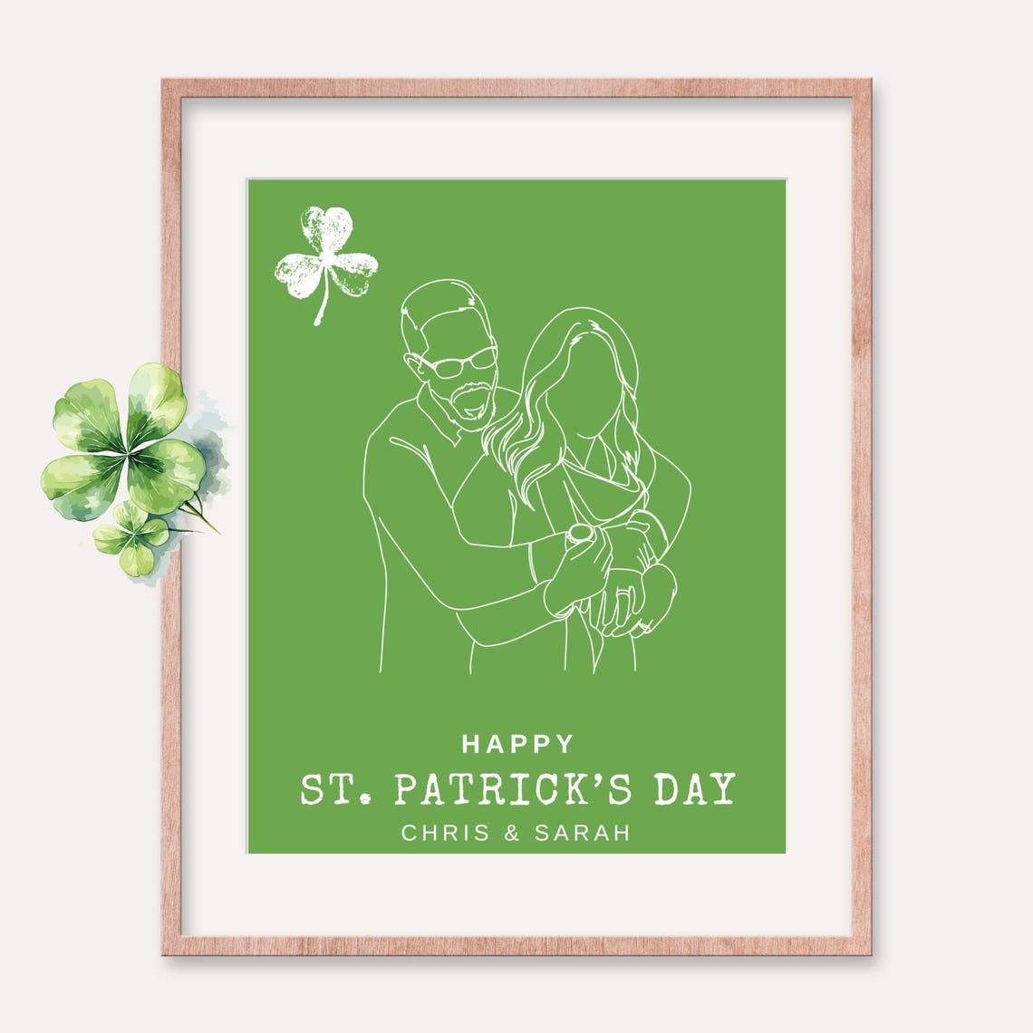 Custom Green St. Patrick's Day Couple Line Drawing Print Gift