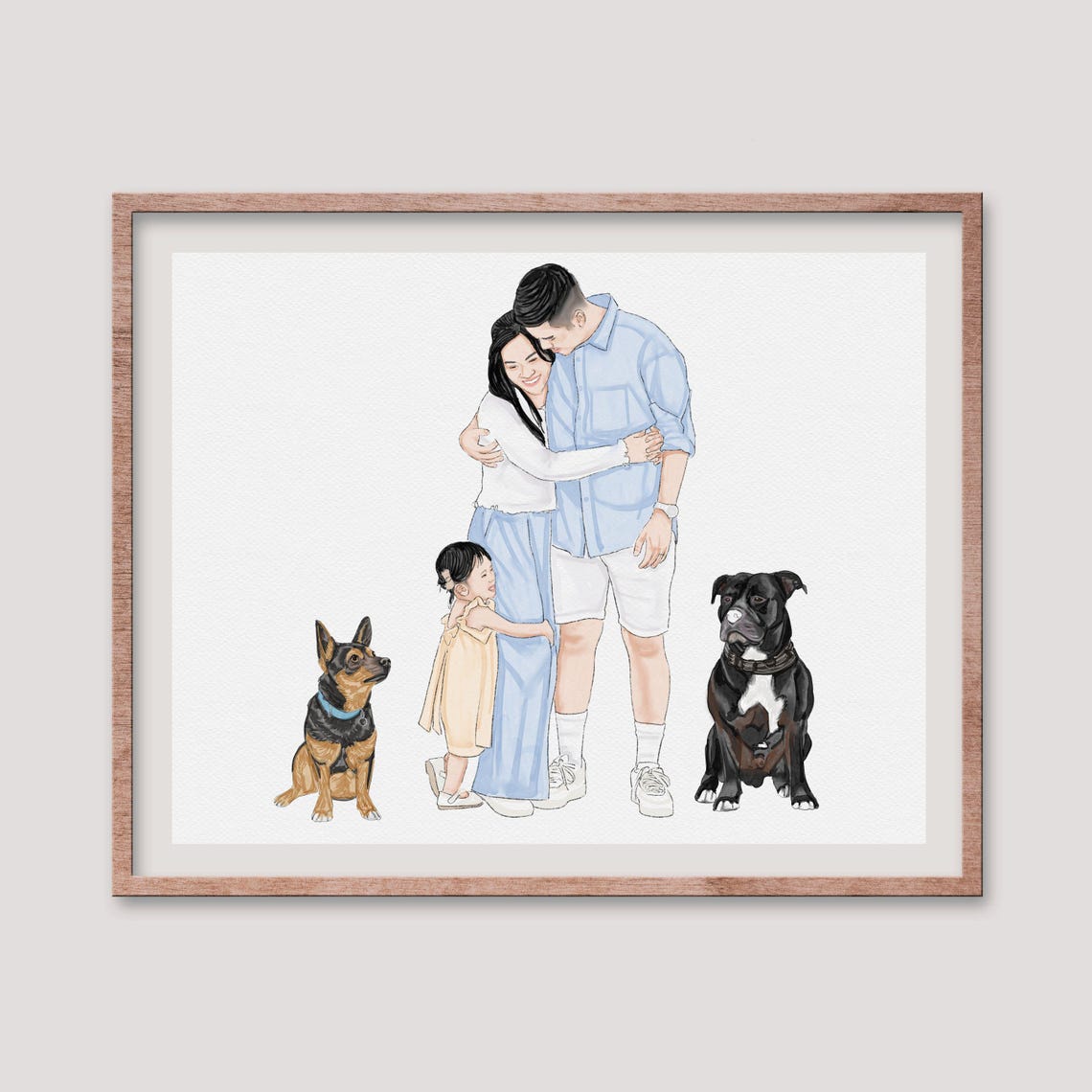 Family With Dog Portrait Family And Pet Painting From Photo Custom Drawing Unique Family Gift Pet Lover Gift Dog And Owner Portrait