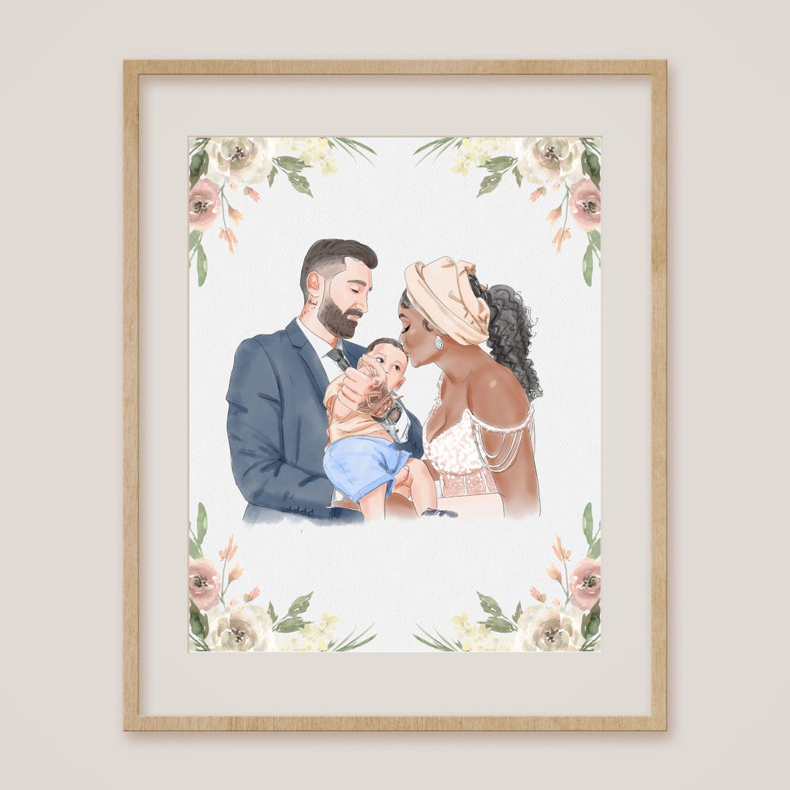 First Mothers Day Gift 1st Mothers Day Drawing Custom Portrait Mother And Daughter Mother And Son Family Painting Custom Photo - Image 3