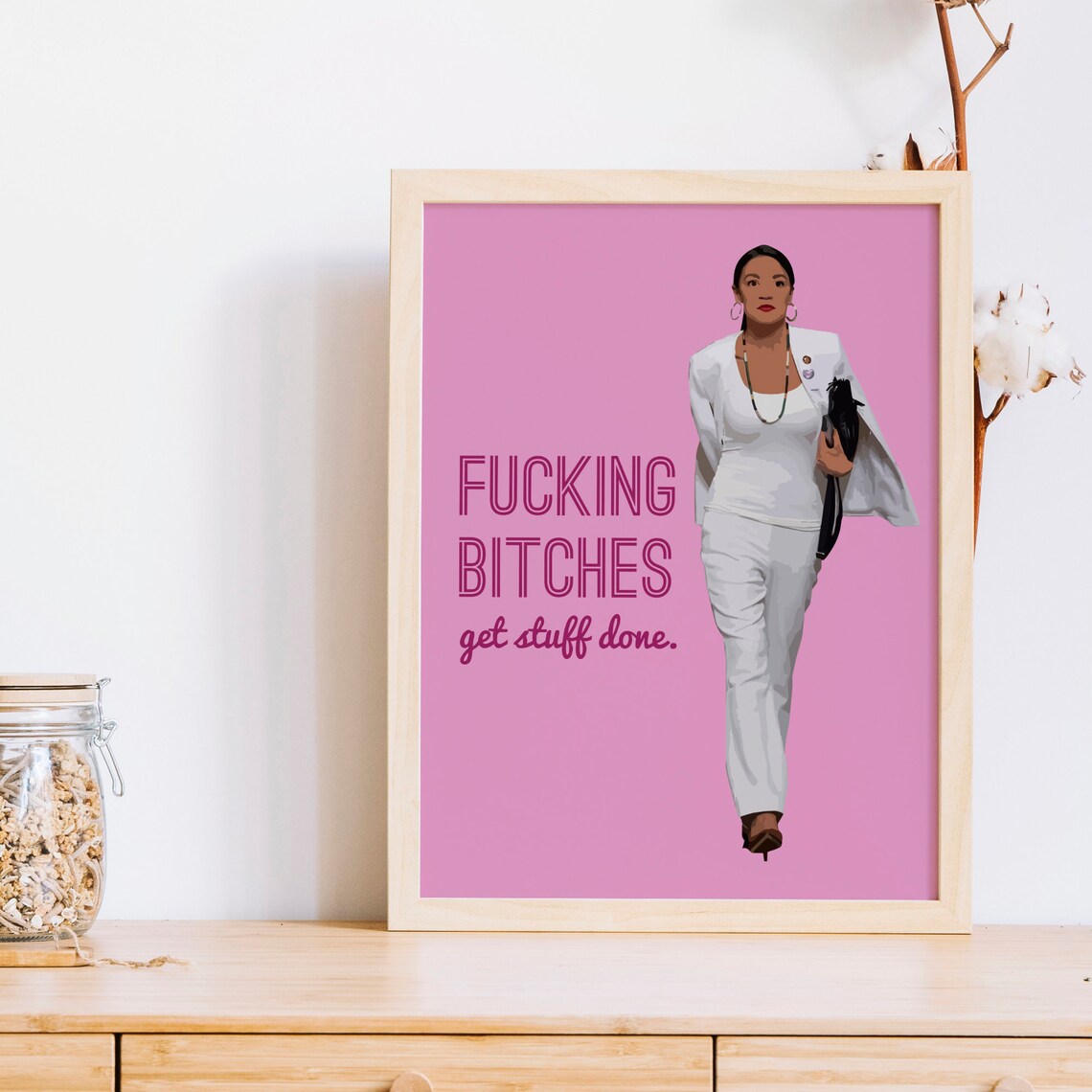 Alexandria Ocasio Cortez Get Stuff Done Quote Portrait Pink Feminist Poster - Image 2