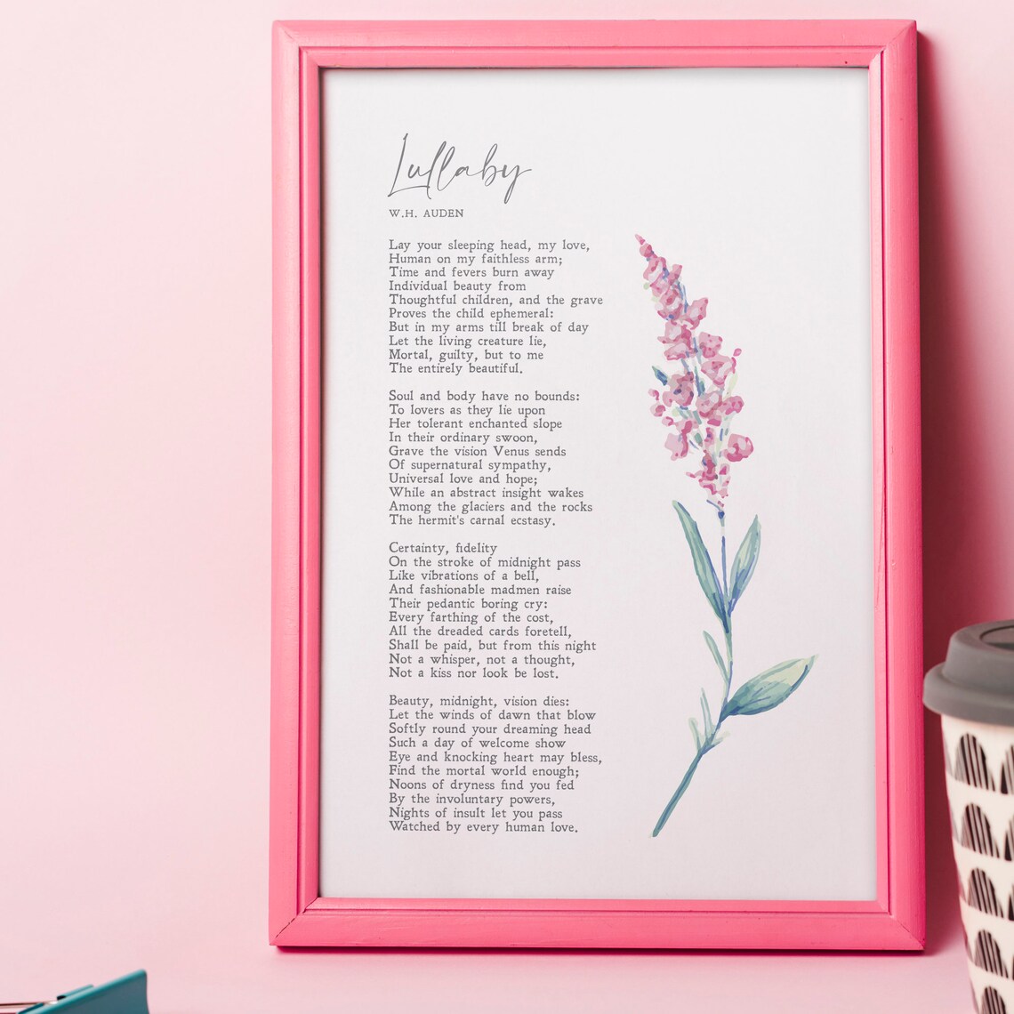Lullaby WH Auden Love Poem Floral Minimalist Gift Literature Print - Image 2