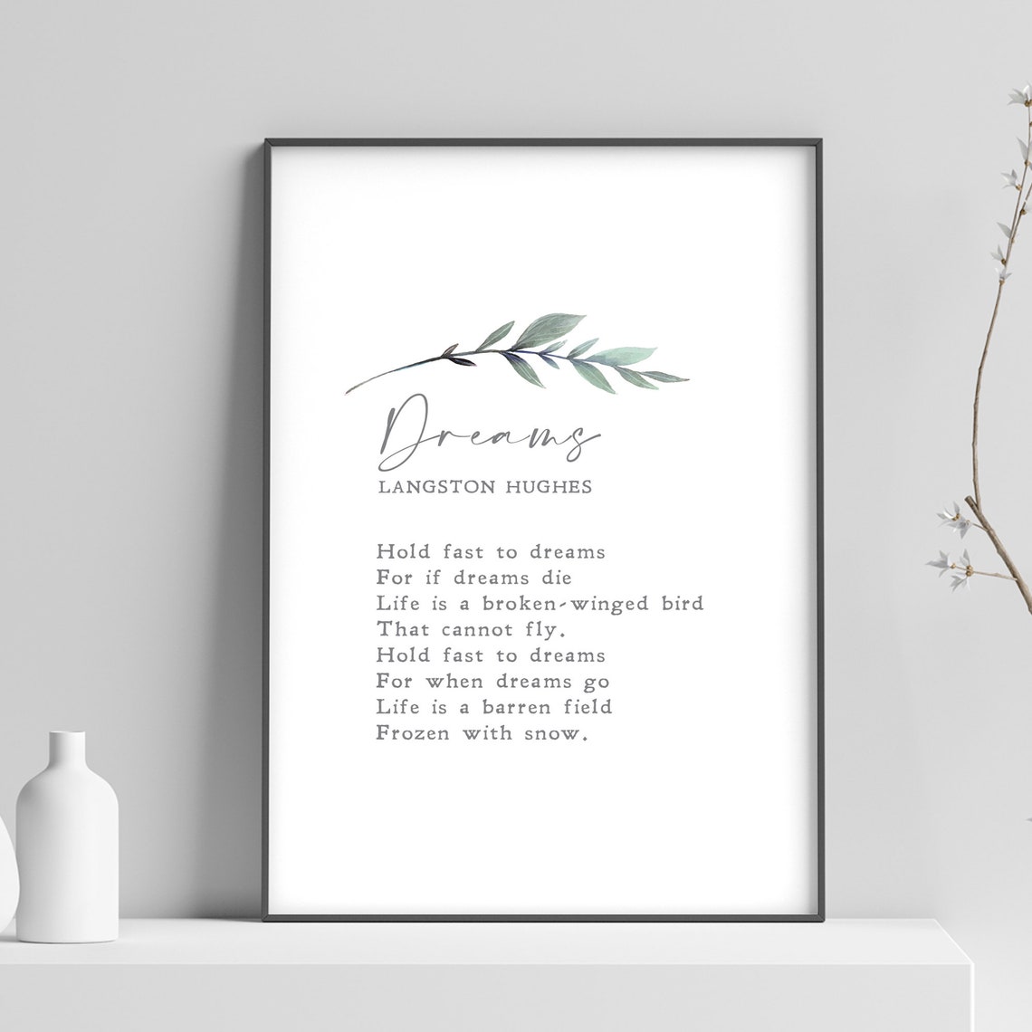 Langston Hughes Dreams Poem Minimalist Typography Literature Print