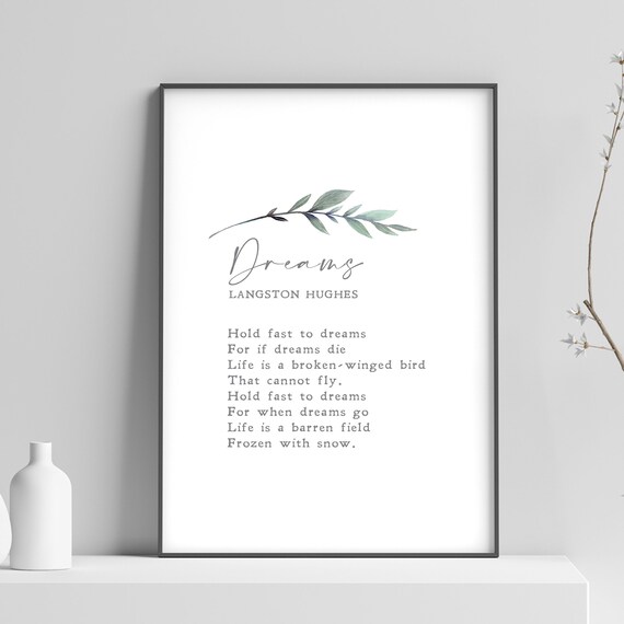 Langston Hughes Dreams Poem Minimalist Typography Literature Print