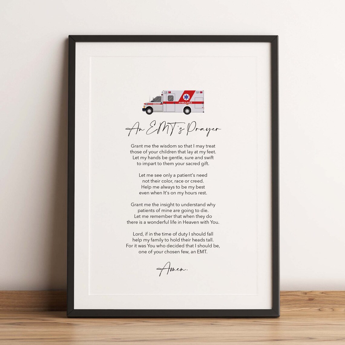 EMTs Prayer Minimalist Art Print, Christian Gift