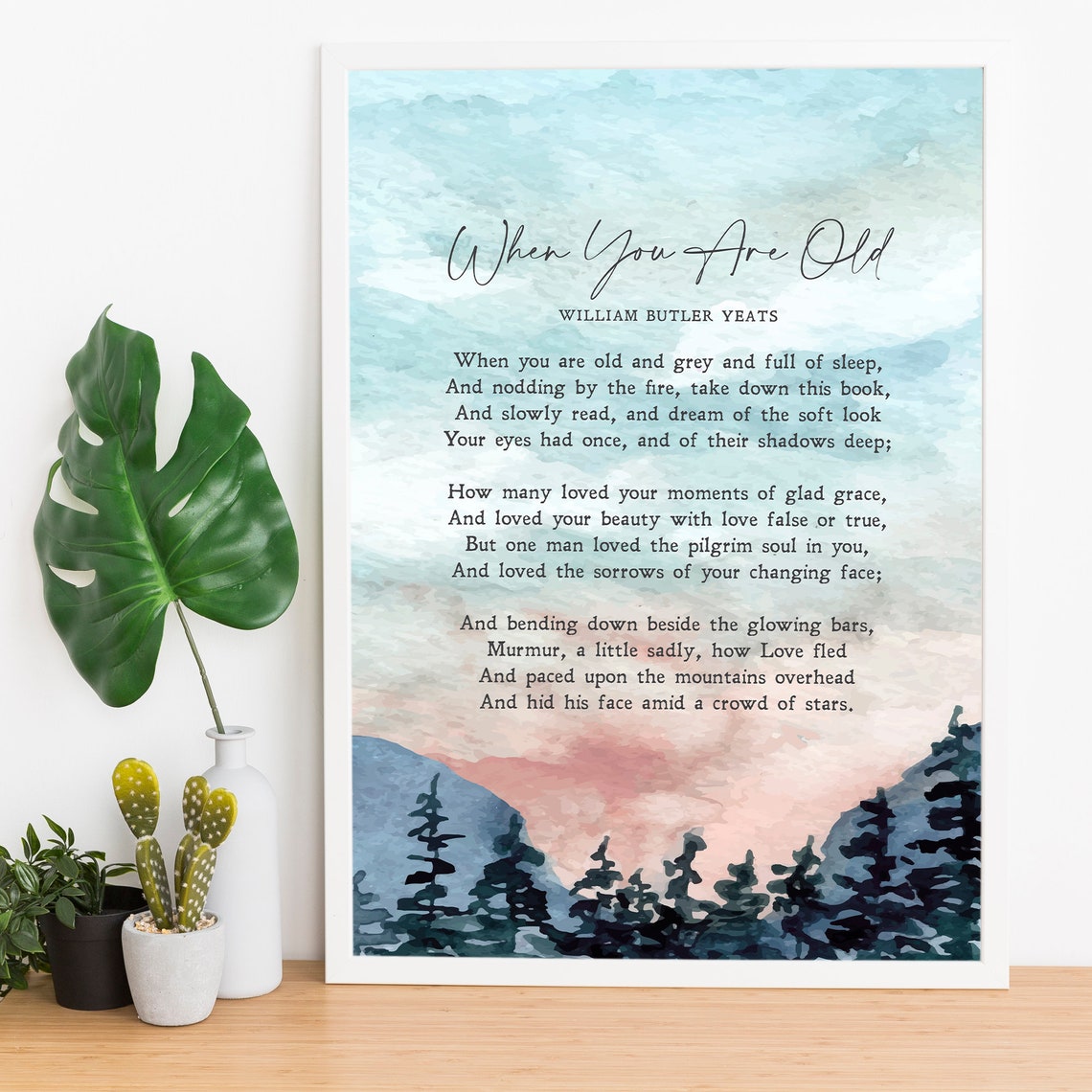 WB Yeats When You Are Old Poem Watercolor Mountain Sunset Print - Image 2