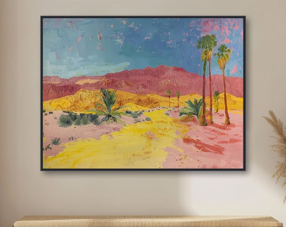California Desert Painting Palm Tree Landscape Midcentury Modern Art Palm Springs Framed Or Gicle Print Golden Trail