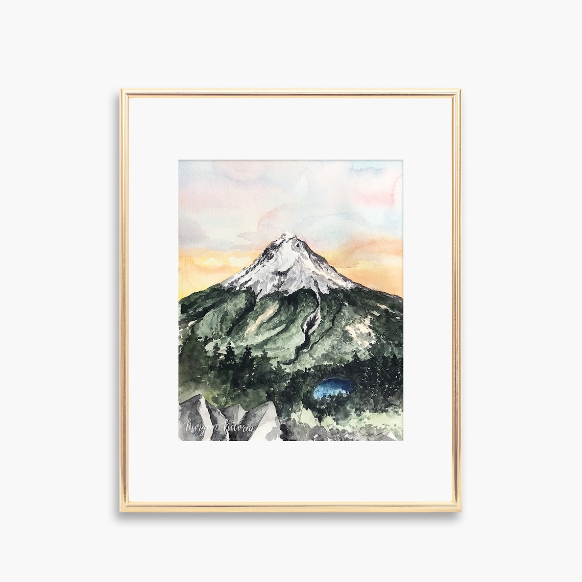 Snowcapped Volcano Mountain Sunset Watercolor Peak Art Poster
