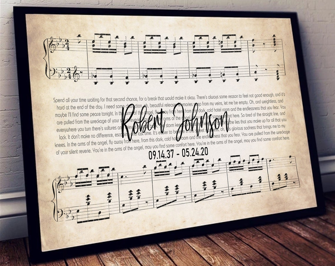 Custom Memorial Sheet Music Art With Personalized Name Dates Print