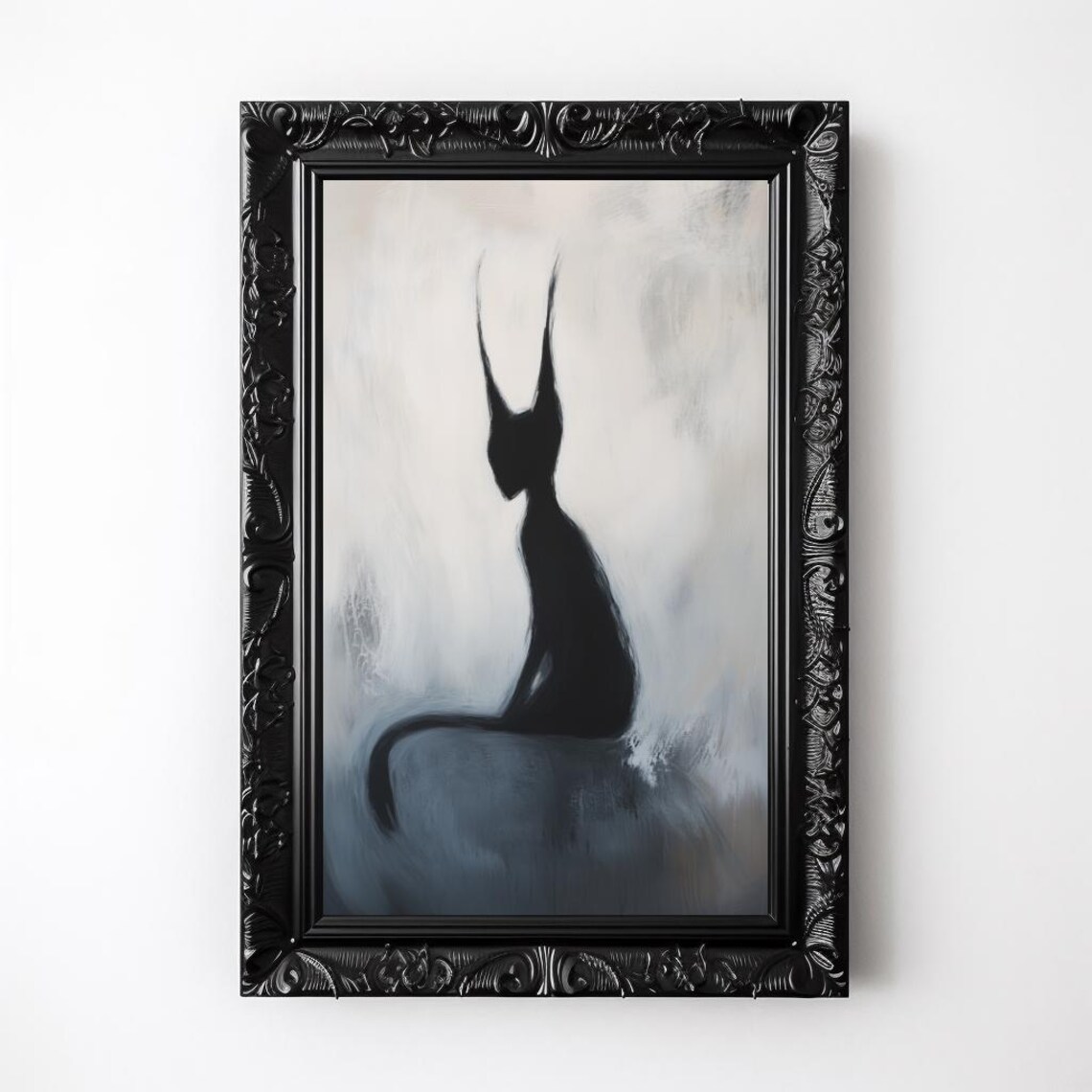 Gothic Black Cat Silhouette Surreal Minimalist Dark Art Poster