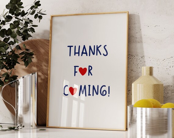 Cute Thanks For Coming Print Trendy Red Blue Living Room Decor Retro Aesthetic Poster Minimalist Hand Drawn Kitchen Wall Art