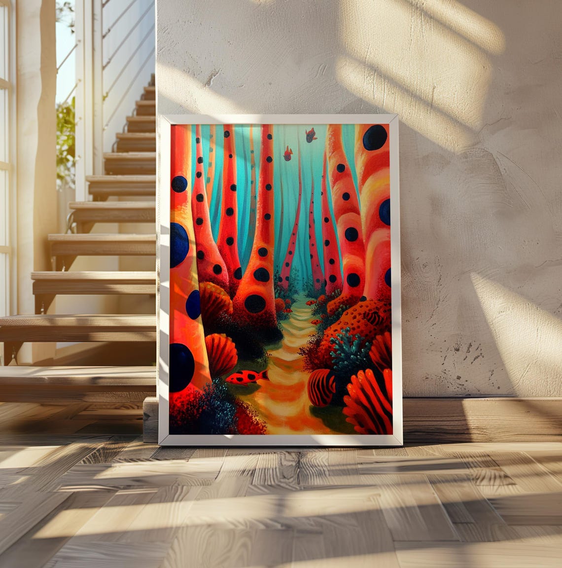 Kusama Inspired Red Dotted Forest Surreal Modern Pop Art Poster