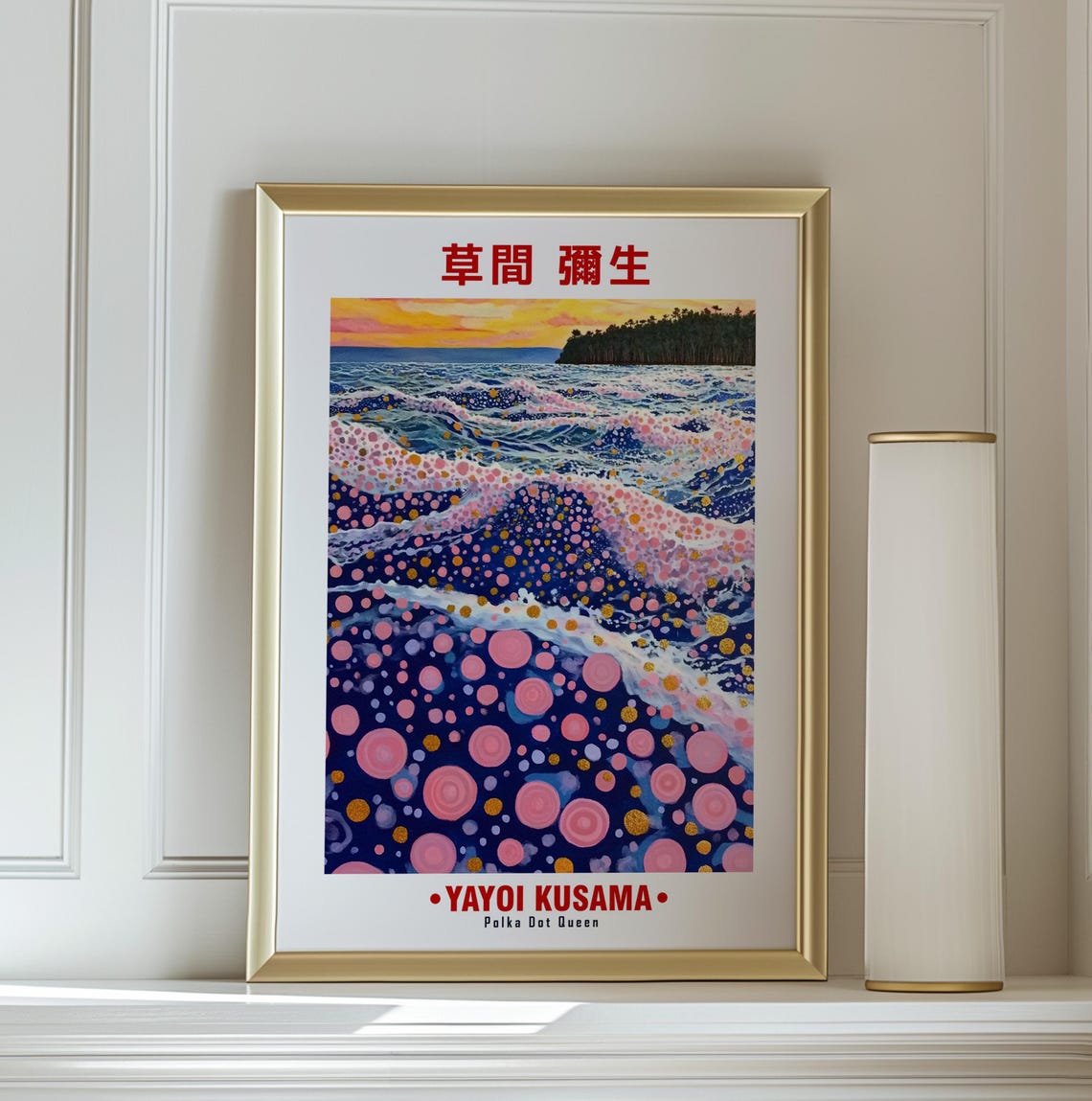 Yayoi Kusama Inspired Great Ocean Wave at Sunset Dot Art Poster