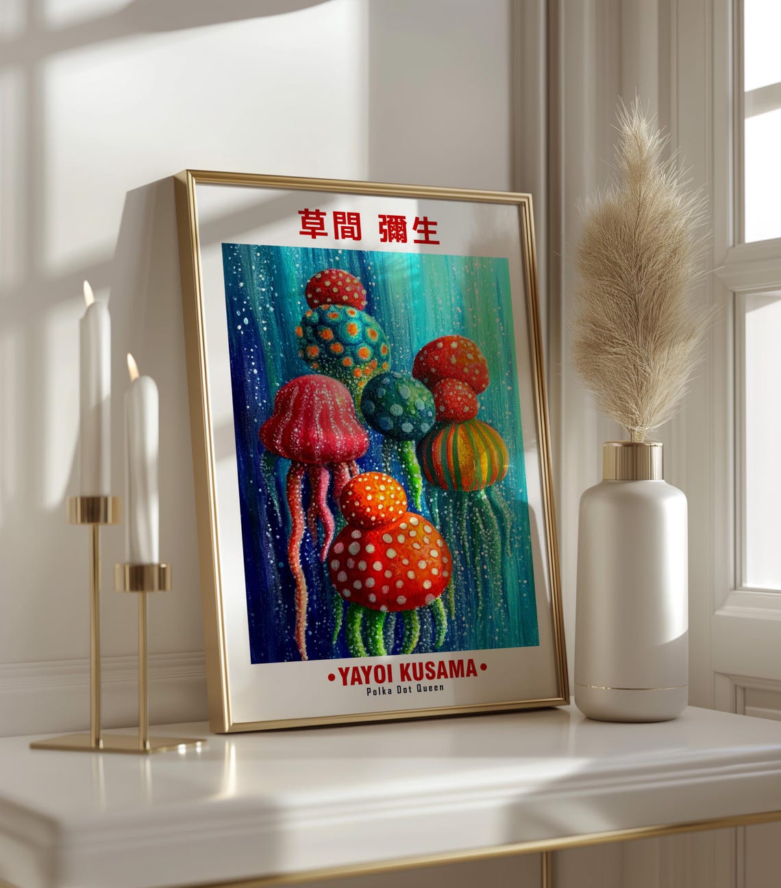 Joyful Colorful Dotted Jellyfish Teal Water Kusama Inspired Poster - Image 3