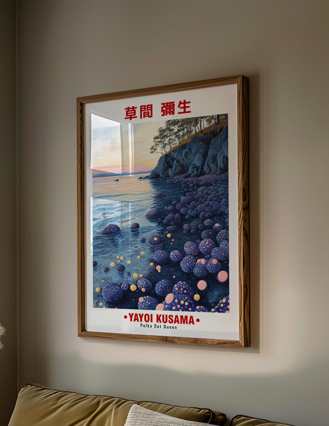 Rocky Coastline Sunset Dotted Boulders Yayoi Kusama Inspired Poster - Image 2