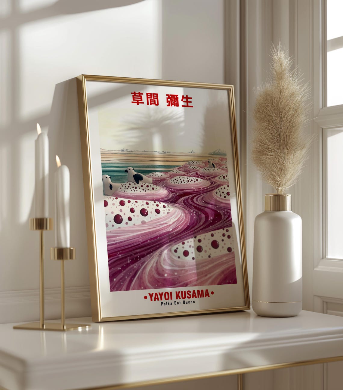 Yayoi Kusama-Inspired Polka Dot Ocean Wave Seagulls Art Poster - Image 3