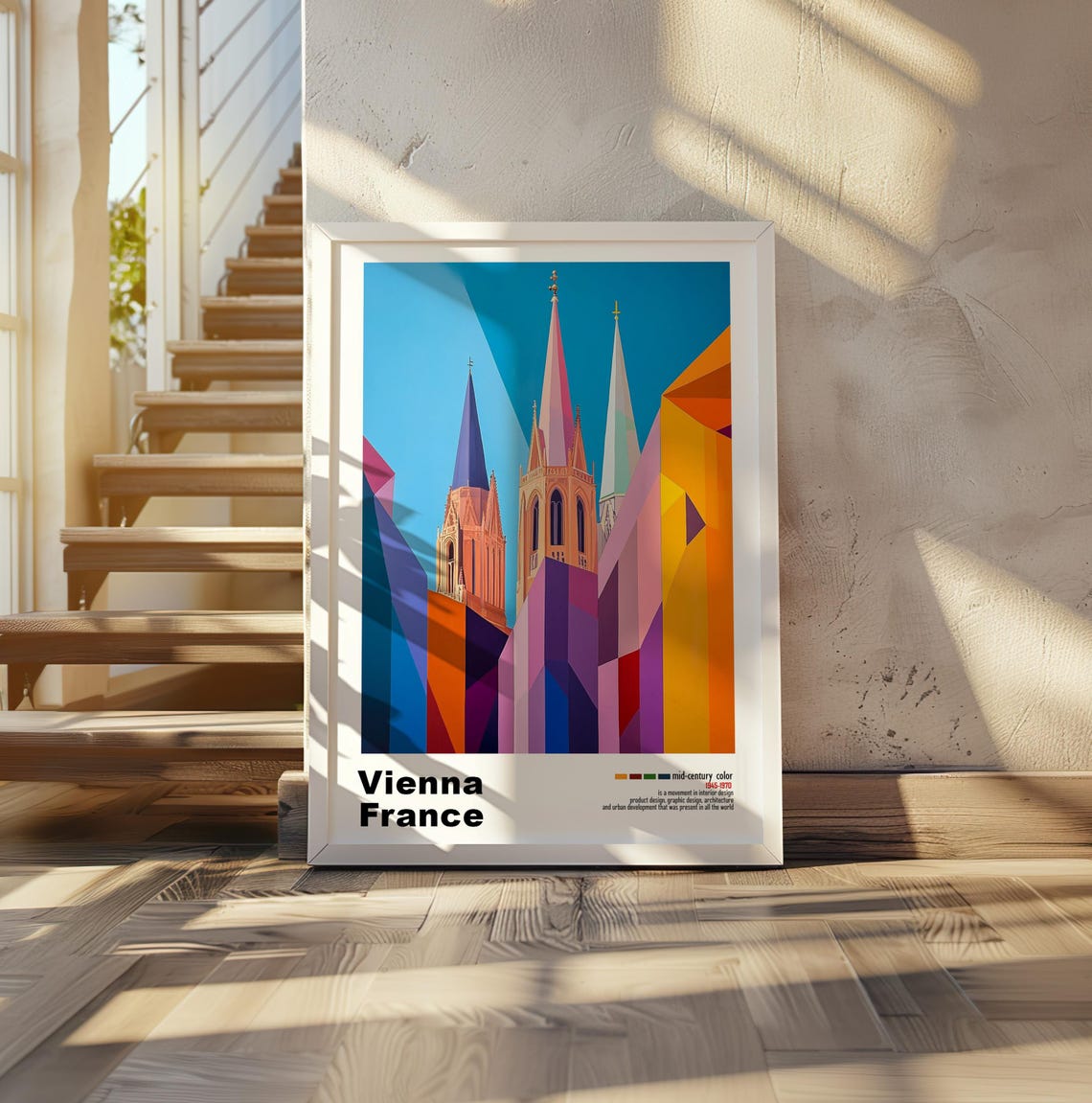 Vienna Austria Church Spires Colorful Facets Mid Century Poster - Image 2