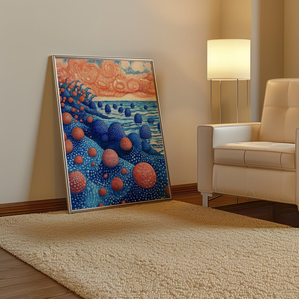 Kusama Inspired Dotted Waves Red Orbs Modern Ocean Pop Art Poster - Image 3