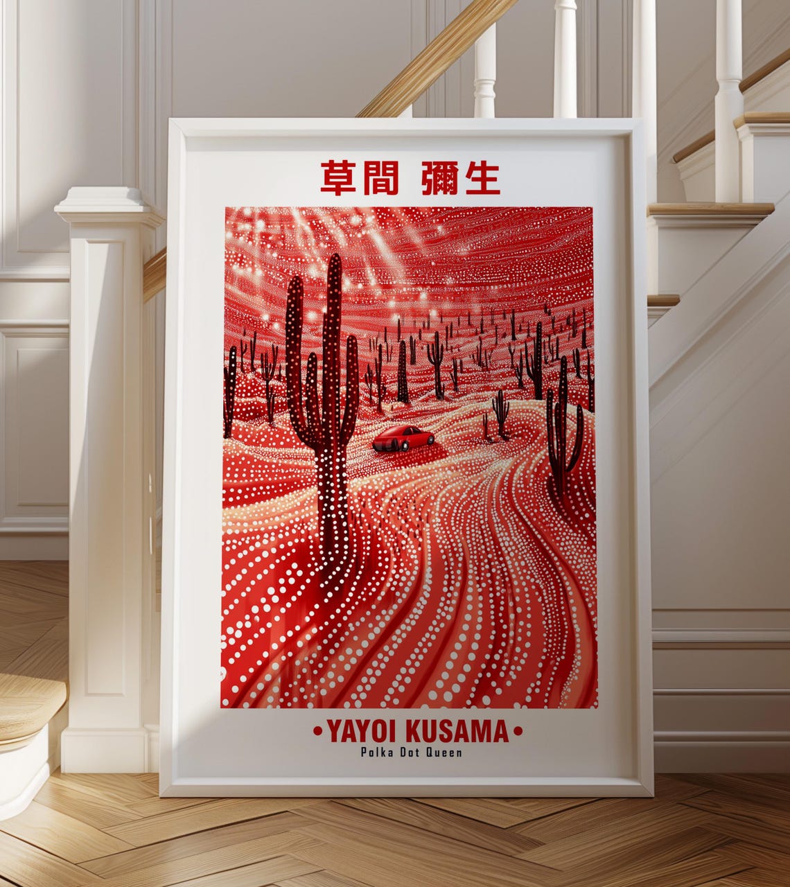 Red Desert Cactus Valley Classic Car Yayoi Kusama Inspired Poster