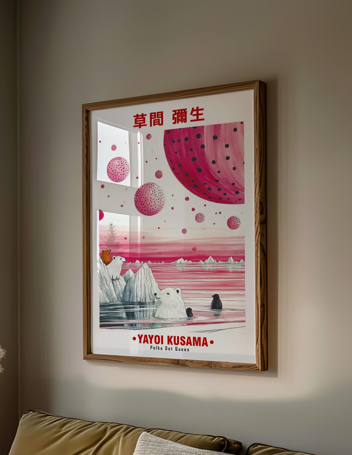 Yayoi Kusama-Inspired Pink Planets Polar Bears Arctic Art Poster - Image 2