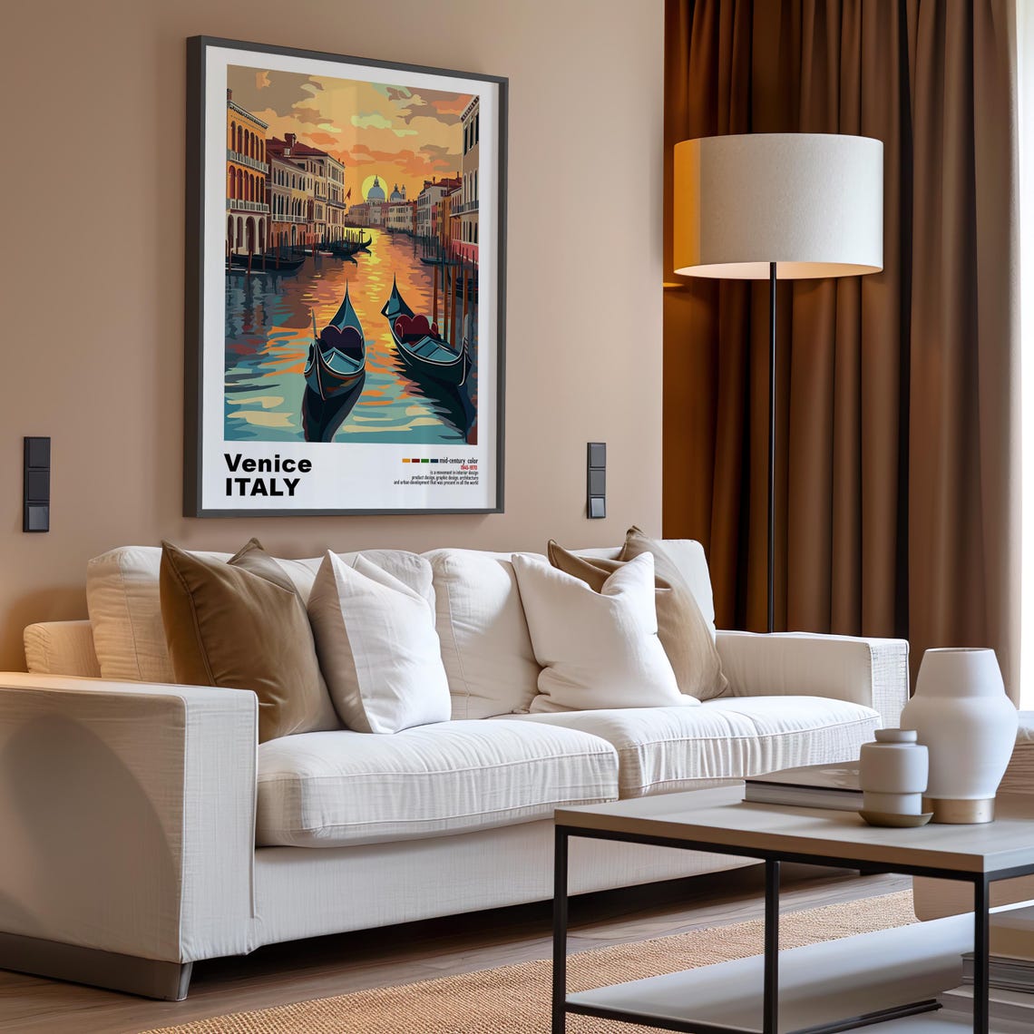 Venice Italy Grand Canal Gondolas Sunset Mid Century Travel Poster - Image 3