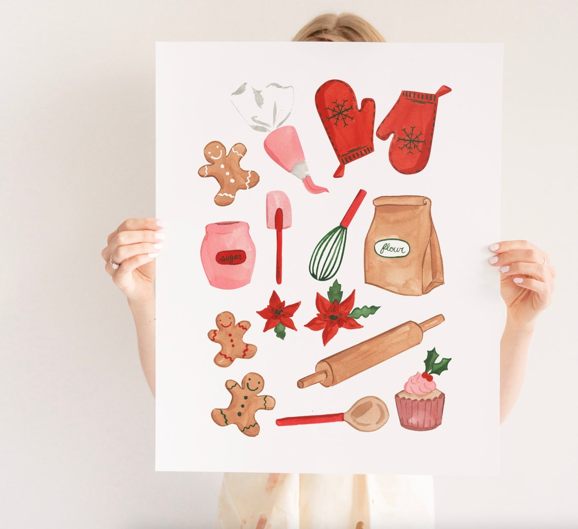 Set Of 6 Pink Christmas Prints Nutcracker Baking Holiday Wall Art - Image 3