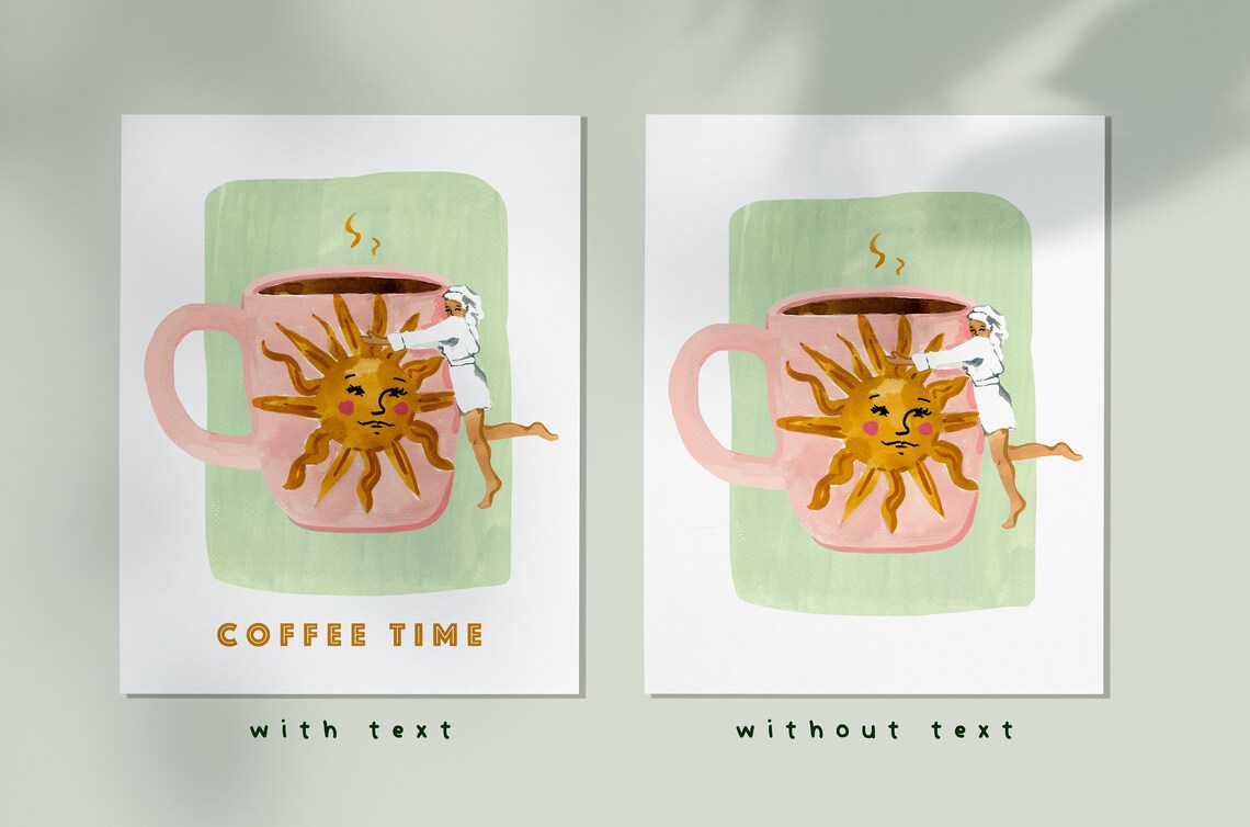 Coffee Hug Boho Kitchen Art Print, Sage Green - Image 3