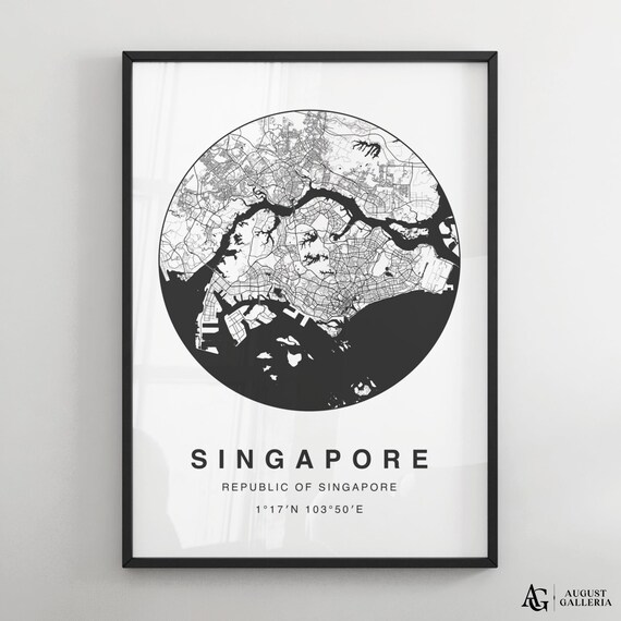 Singapore City Minimalist Street Map Black and White Art Poster