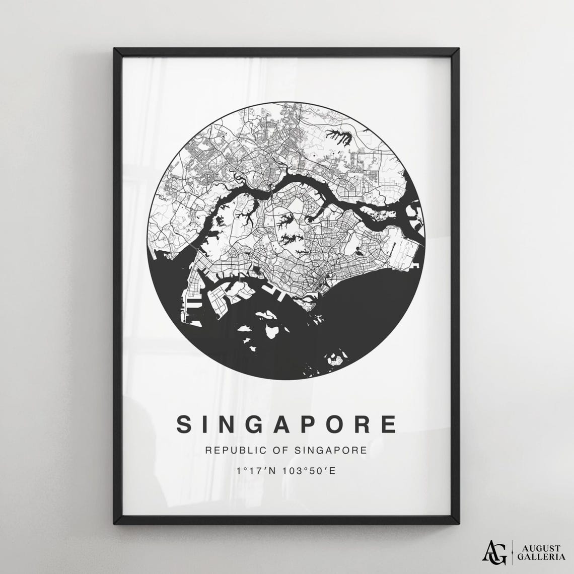 Singapore City Minimalist Street Map Black and White Art Poster